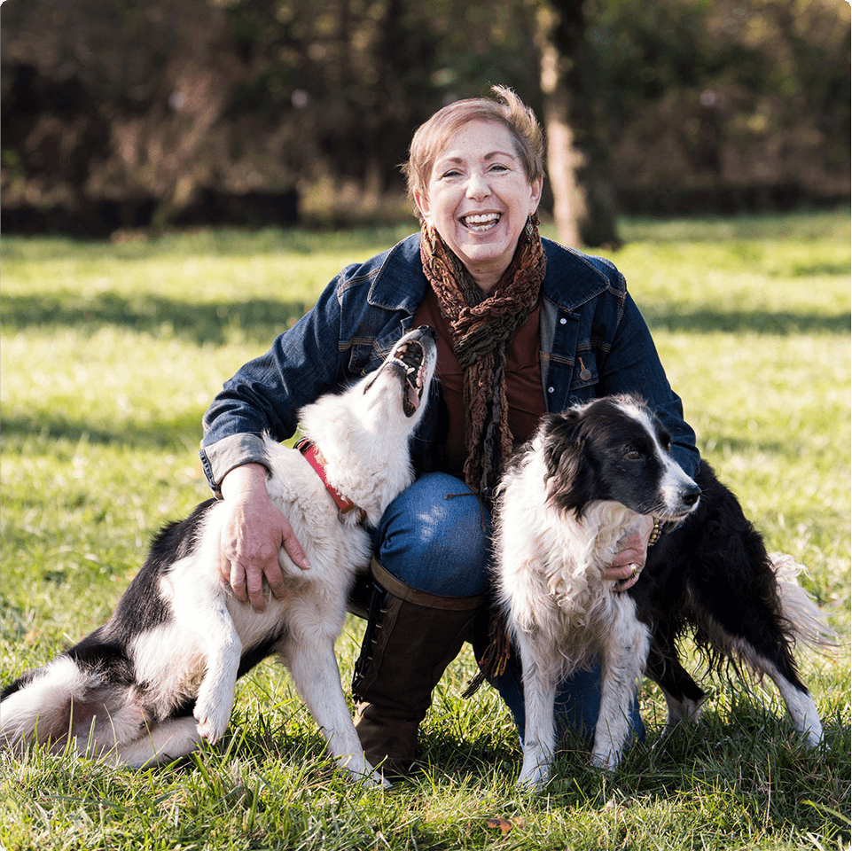 lady with 2 dogs
